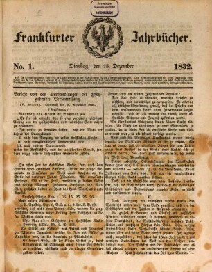 Frankfurter Jahrbücher : eine Zeitschr. für d. Erörterung hiesiger öffentl. Angelegenheiten. 2, 2. 1833