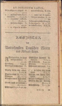 Register der Vornehmsten Teutschen Worte und Redens-Arten