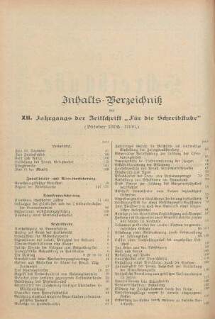 Inhalts-Verzeichniß des XII. Jahrgangs der Zeitschrift "Für die Schreibstube"