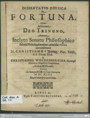 Dissertatio physica de fortuna