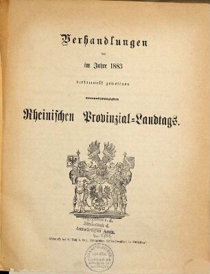 Verhandlungen des ... Rheinischen Provinzial-Landtages. 29. 1883