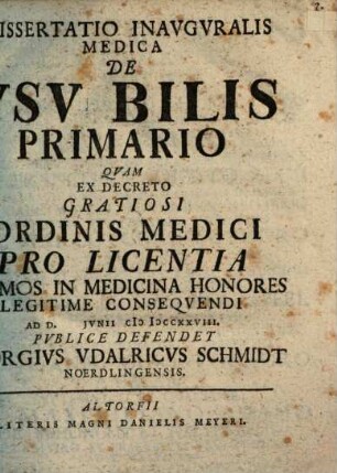 Dissertatio Inavgvralis Medica De Vsv Bilis Primario