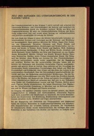 Ziele und Aufgaben des Literaturunterrichts in den Klassen 7 und 8