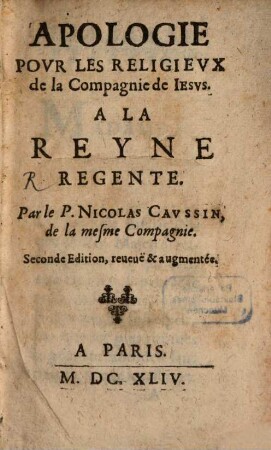 Apologie pour les religieux de la Compagnie de Jesus