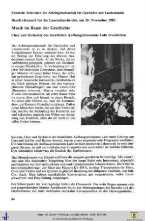 Musik im Raum der Geschichte - Benefiz-Konzert für die Laurentius-Kirche, am 10. November 1985