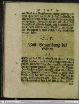 Cap. IV. Von Vermiethung des Gesindes