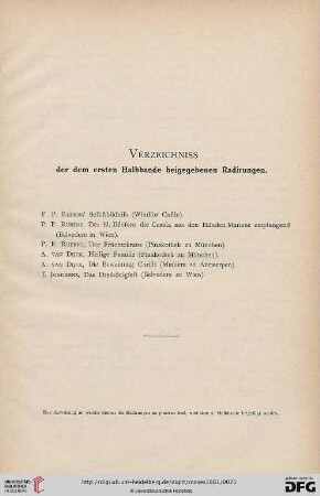 Verzeichnis der dem ersten Halbbande beigegebenen Radirungen
