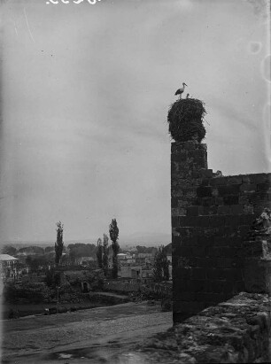 Burg von Kaysari : Blick auf einen Teil der Festung von Kaysari, auf einer Zinne hat ein Stroch ein Nest gebaut.