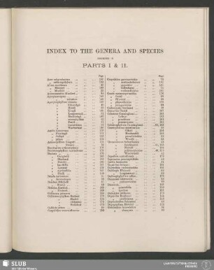 Index To The Genera And Species Described In Parts I & II