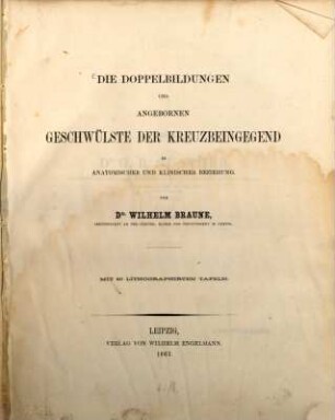 Die Doppelbildungen und angeborenen Geschwülste der Kreuzbeingegend in anatomischer klinischer Beziehung. Mit 90 lithograph. Taf.