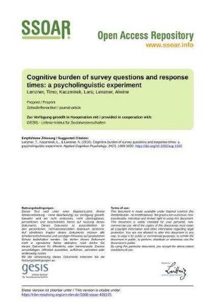 Cognitive burden of survey questions and response times: a psycholinguistic experiment