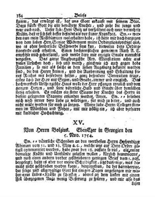 XV. Von Herrn Boluzius, Ebenezer in Georgien den 5. Nov. 1754