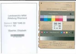 Entnazifizierung Elisabeth Staehler , geb. 24.08.1901 (Lehrerin)