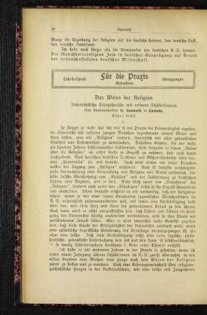 ¬Das¬ Wesen der Religion : unterrichtliche Lehrgespräche mit reiferen Schüler(inne)n ; erstes Stück