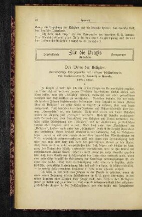 ¬Das¬ Wesen der Religion : unterrichtliche Lehrgespräche mit reiferen Schüler(inne)n ; erstes Stück