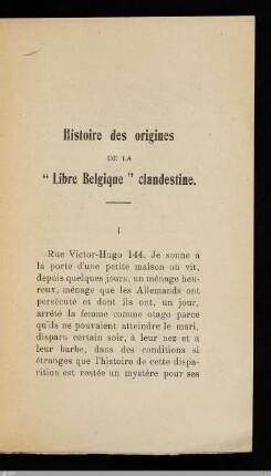 Histoire des origines de la "Libre Belgique" clandestine