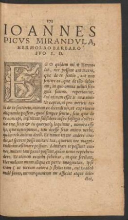 Ioannes Picus Mirandula, Hermolao Barbaro Suo S. D.