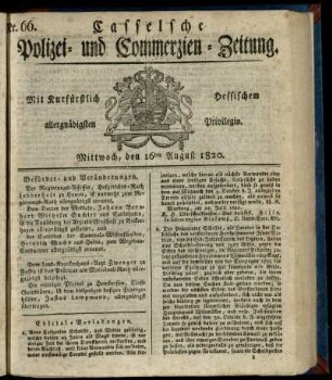 Nr. 66, Mittwoch, den 16ten August 1820
