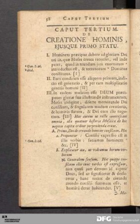 Caput Tertium. De Creatione Hominis, Ejusque Primo Statu.
