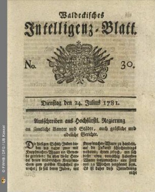 No. 30, Dienstag den 24. Julius 1781