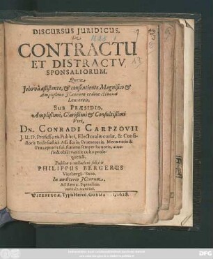 Discursus Iuridicus. De Contractu Et Distractu Sponsaliorum