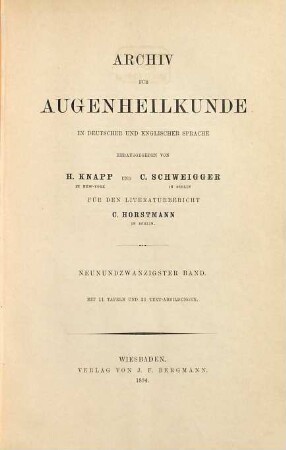 Archiv für Augenheilkunde : = Archives of ophthalmology. 29. 1894