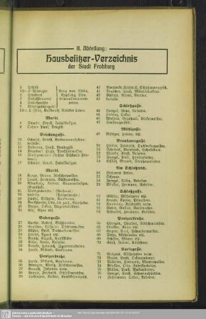 II. Abteilung. Häuserbuch : II. Abteilung. Hausbesitzer-Verzeichnis der Stadt Frohburg
