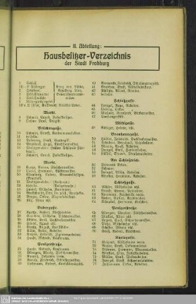 II. Abteilung. Häuserbuch : II. Abteilung. Hausbesitzer-Verzeichnis der Stadt Frohburg