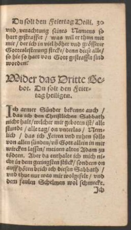 Wider das Dritte Gebot. Du solt den Feiertag heiligen.