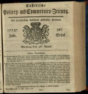 32tes Stueck, Montag den 9ten August 1773