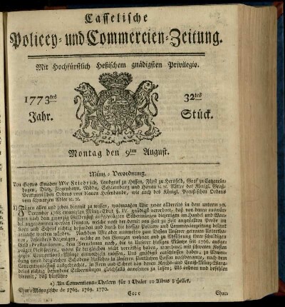 32tes Stueck, Montag den 9ten August 1773