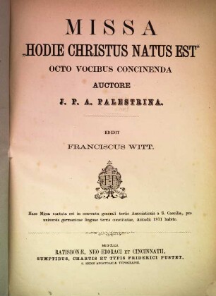 Missa Hodie Christus natus est : octo vocibus concinenda