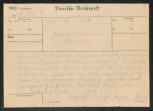 Brief von Ingolf Kuntze an Gerhart Hauptmann