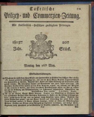 20tes Stueck, Montag den 16ten May 1803