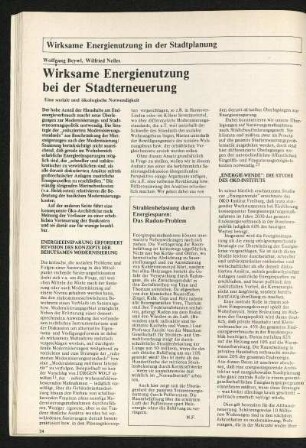 Wirksame Energienutzung in der Stadtplanung