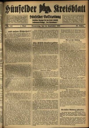 Erste Ausgabe vom Donnerstag, den 14. September 1933.