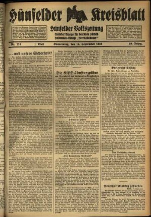 Erste Ausgabe vom Donnerstag, den 14. September 1933.