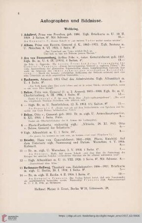 Autographen und Bildnisse (Nr. 1-263)