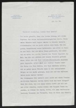 Brief von Hans von Hülsen an Gerhart Hauptmann