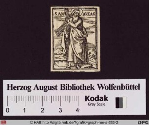 Ganzfigures Miniaturbild des Heiligen Andreas.
