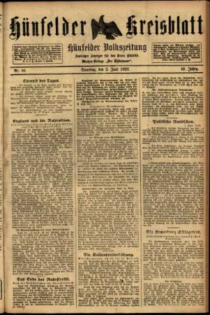 Ausgabe vom Samstag, den 02. Juni 1923.