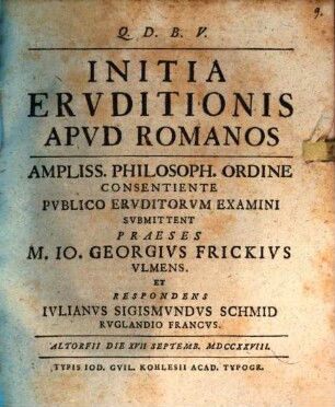 Initia eruditionis apud Romanos