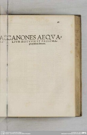 Canones Aequaliummotuum ac Prosthaphaereseon Saturni.