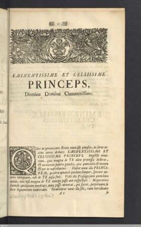 Eminentissime Et Celsissime Princeps, Domine Domine Clementissime.