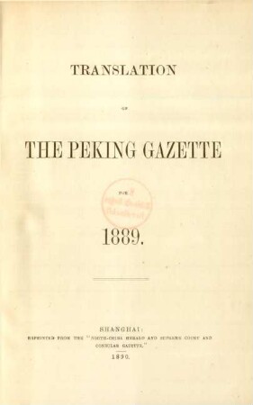 1889: Translation of the Peking gazette