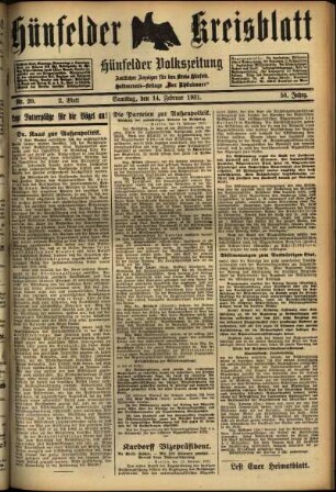 Zweite Ausgabe vom Samstag, den 14. Februar 1931.