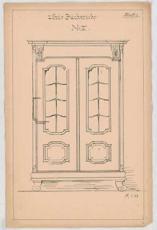 Thiersch, Friedrich von; München; Justizpalast - Bücherschrank (Ansicht, Schnitt)