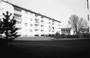 Freiburg; Haslach: Wohnblock mit Grüngelände; Mathias-Blank-Straße; Hintergrund alter Baum