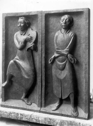 Der Tänzer & Der Verschwender III : Der Tänzer und Der Verschwender III. Holz, geschnitzt; 92 x 43 cm und 91,5 x 42,7 cm (1923; E. Barlach). Güstrow: Atelierhaus am Inselsee (späterer Besitzer: Städtische Galerie Hannover)