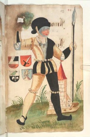 Schembartläufer mit Wappen und Hölle: Turm, 1495